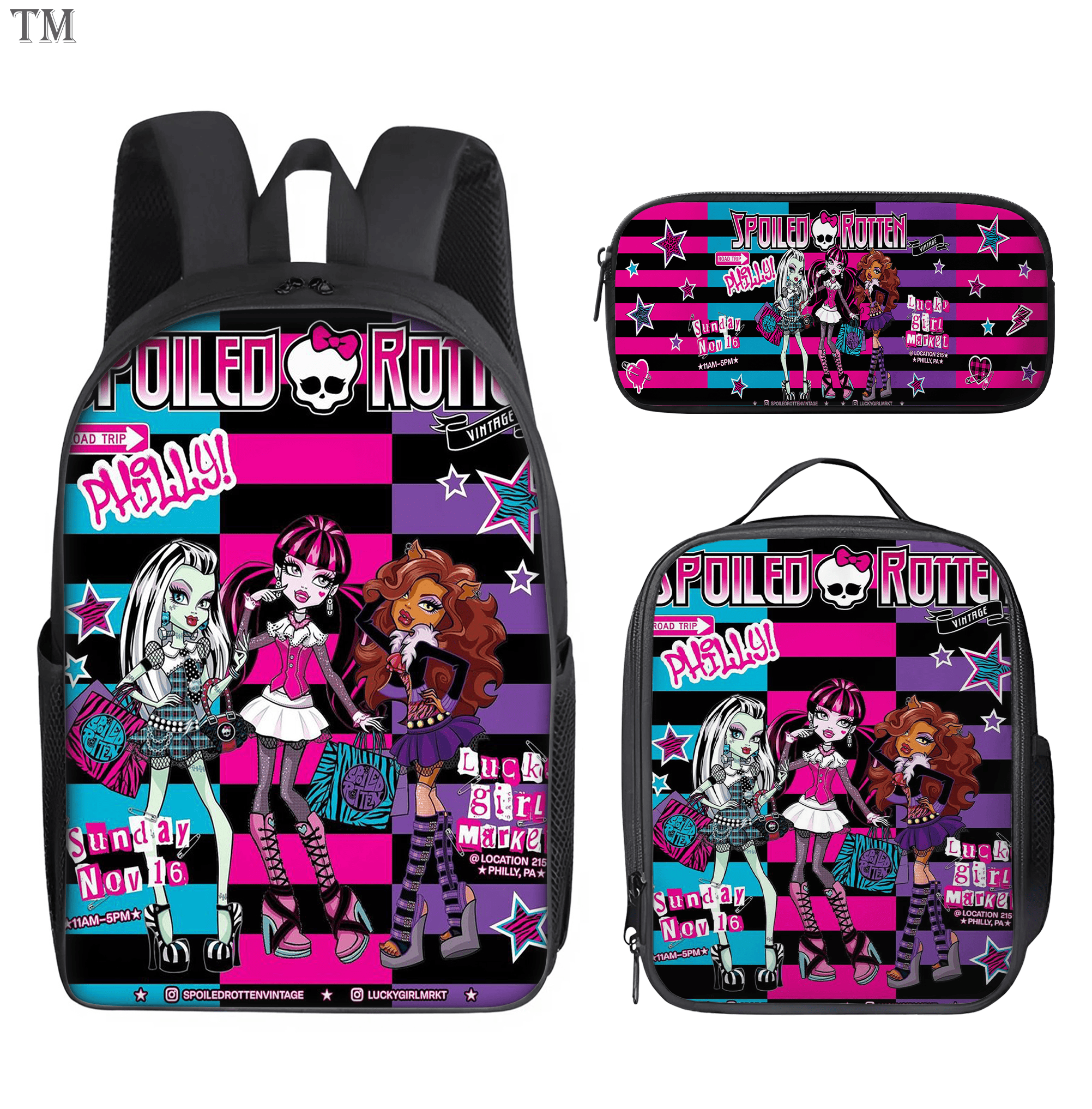 Personalized Monster High Backpack Set, Custom Name School Bag, Lunch Bag & Pencil case