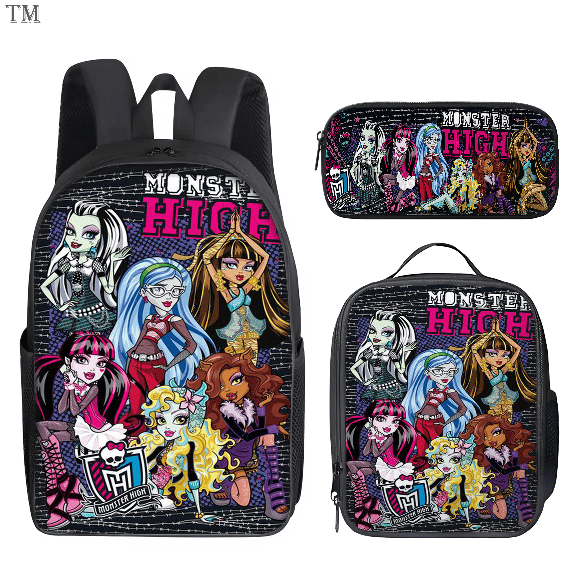 Personalized Monster High Backpack Set, Custom Name School Bag, Lunch Bag & Pencil case