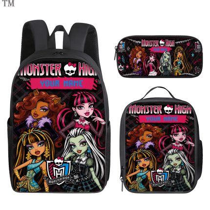 Personalized Monster High Backpack Set, Custom Name School Bag, Lunch Bag & Pencil case
