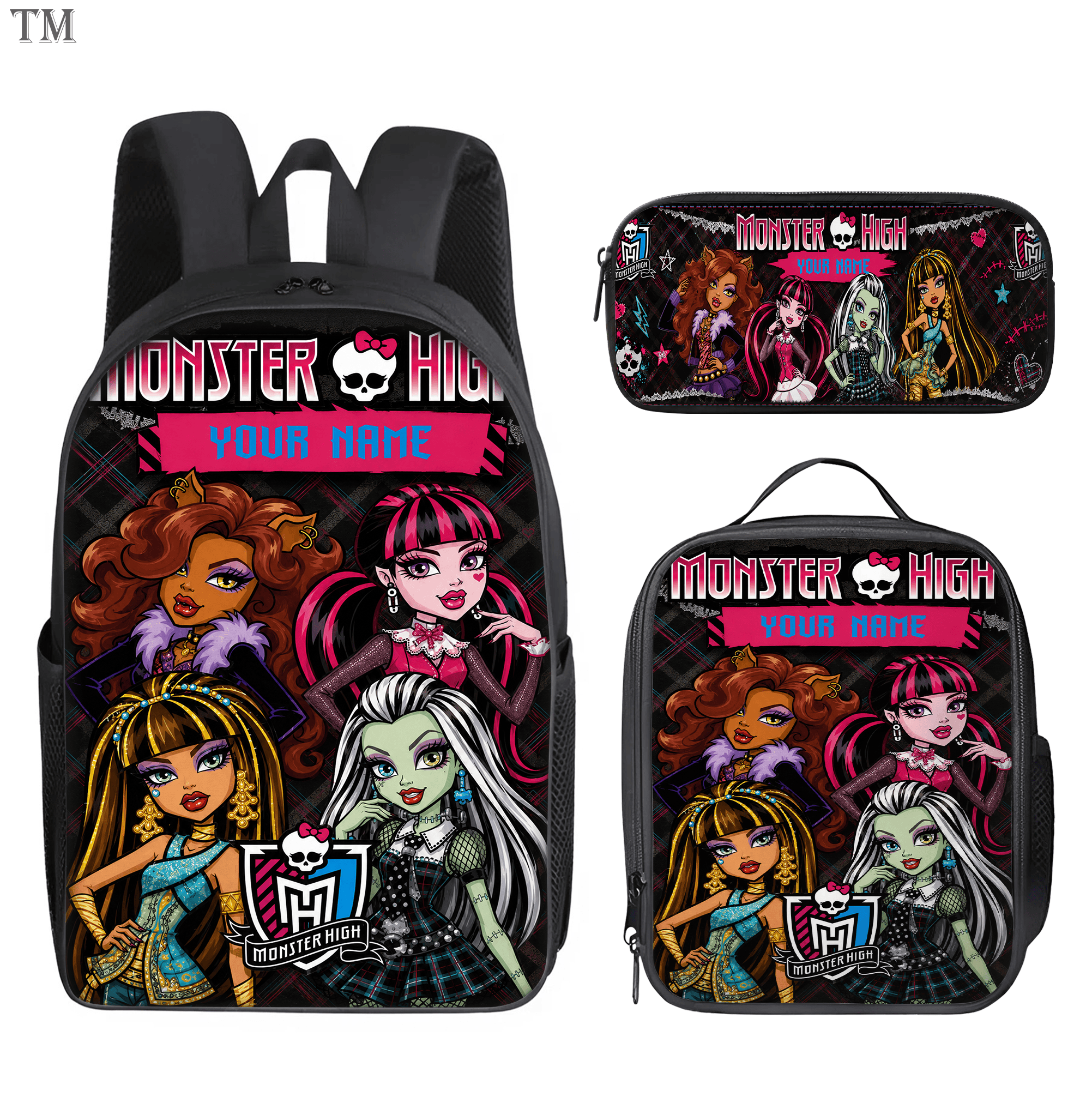 Personalized Monster High Backpack Set, Custom Name School Bag, Lunch Bag & Pencil case Personalized Monster High Backpack Set, Custom Name School Bag, Lunch Bag & Pencil case - Image 1