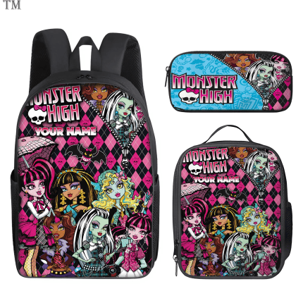 Personalized Monster High Backpack Set, Custom Name School Bag, Lunch Bag & Pencil case