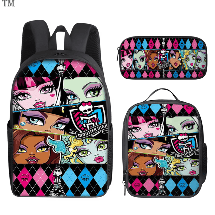 Personalized Monster High Backpack Set, Custom Name School Bag, Lunch Bag & Pencil case