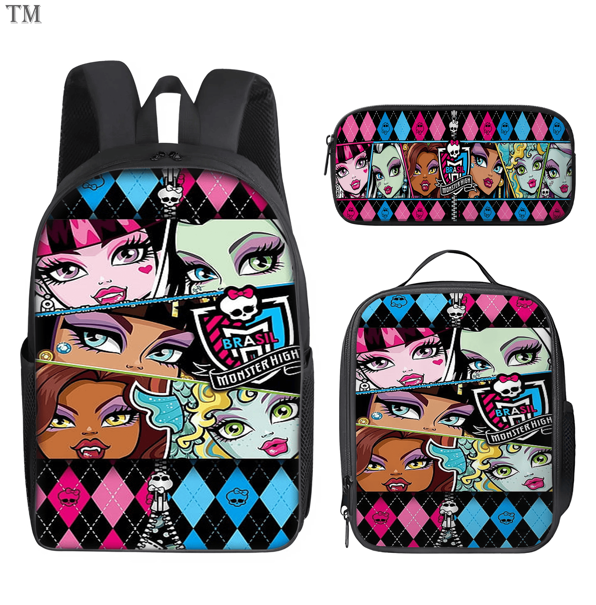 Personalized Monster High Backpack Set, Custom Name School Bag, Lunch Bag & Pencil case