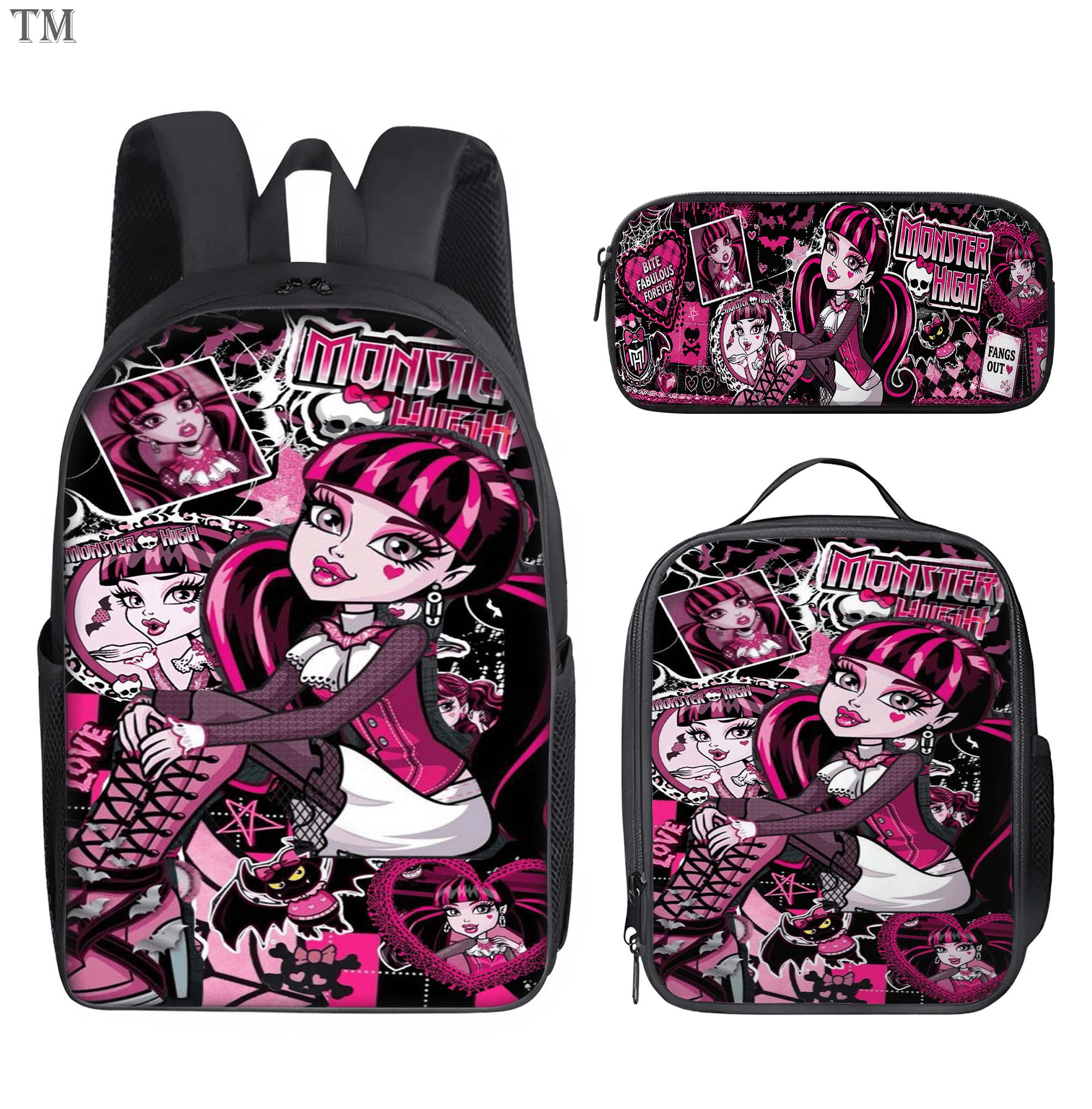 Personalized Monster High Backpack Set, Custom Name School Bag, Lunch Bag & Pencil case