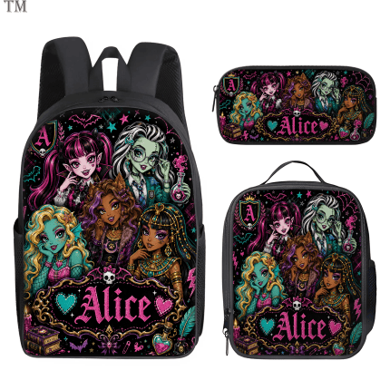 Personalized Monster High Backpack Set, Custom Name School Bag, Lunch Bag & Pencil case - Image 2