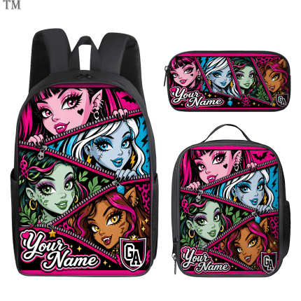 Personalized Monster High Backpack Set, Custom Name School Bag, Lunch Bag & Pencil case