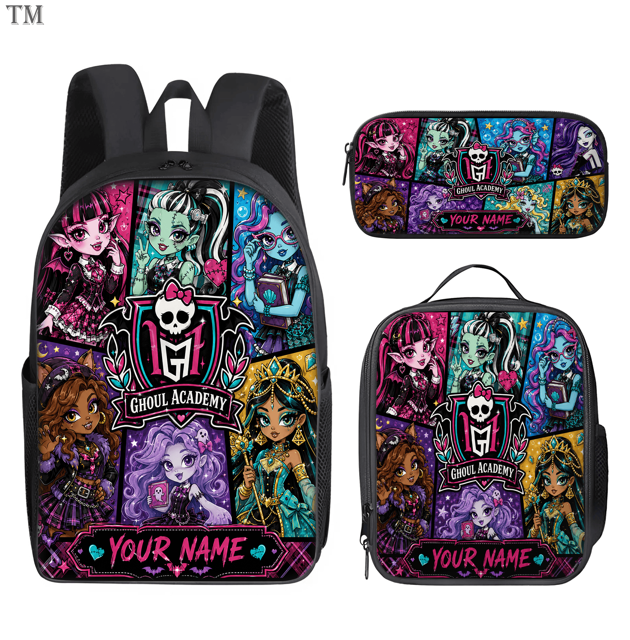 Personalized Monster High Backpack Set, Custom Name School Bag, Lunch Bag & Pencil case