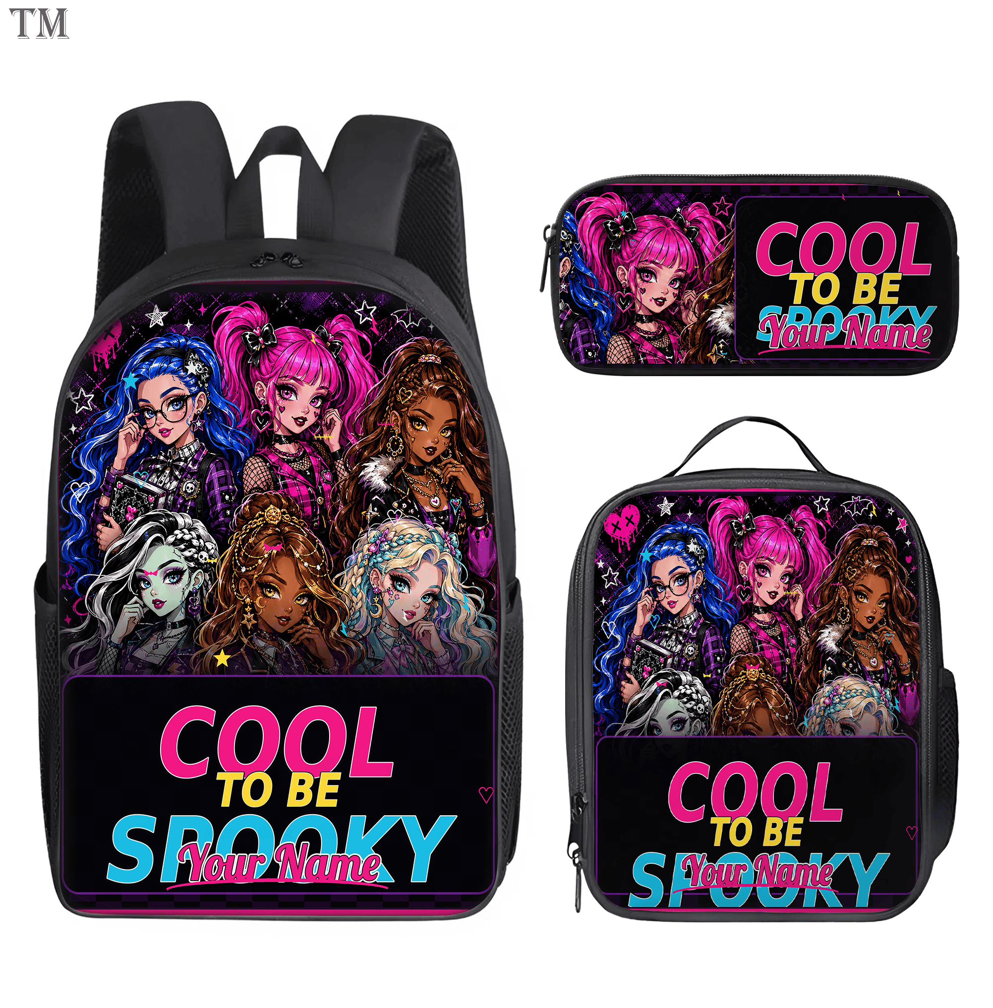 Personalized Monster High Backpack Set, Custom Name School Bag, Lunch Bag & Pencil case