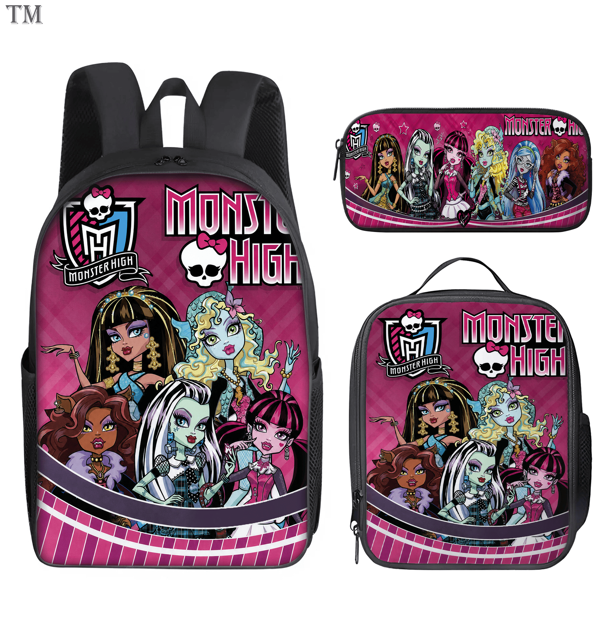 Personalized Monster High Backpack Set, Custom Name School Bag, Lunch Bag & Pencil case