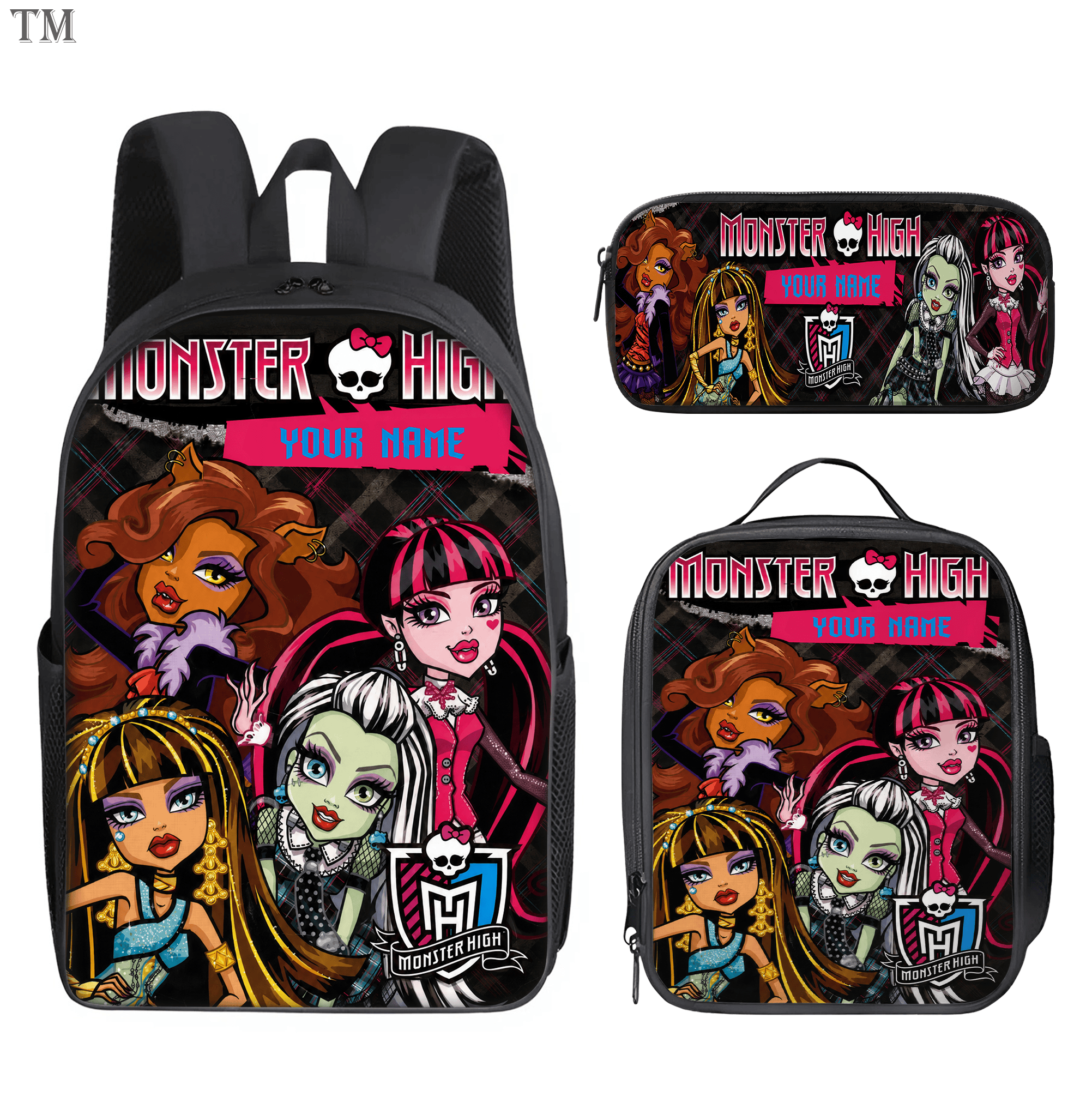 Personalized Monster High Backpack Set, Custom Name School Bag, Lunch Bag & Pencil case