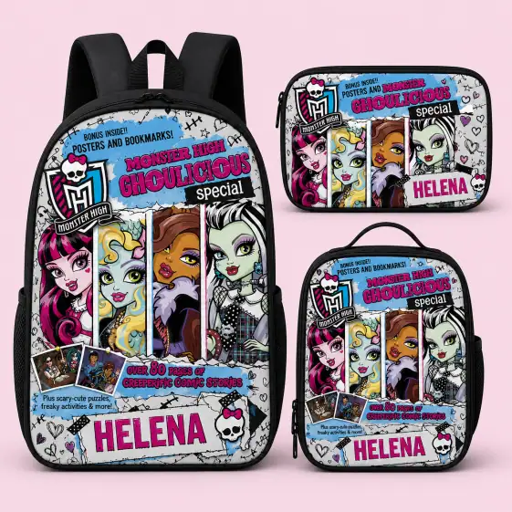 Personalized Monster High Backpack Set, Custom Name School Bag, Lunch Bag & Pencil case