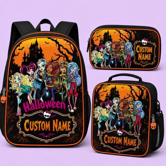 Personalized Monster High Backpack Set, Custom Name School Bag, Lunch Bag & Pencil case