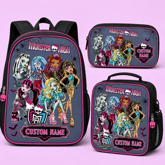 Personalized Monster High Backpack Set, Custom Name School Bag, Lunch Bag & Pencil case