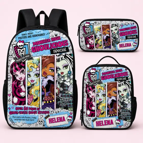 Personalized Monster High Backpack Set, Custom Name School Bag, Lunch Bag & Pencil case