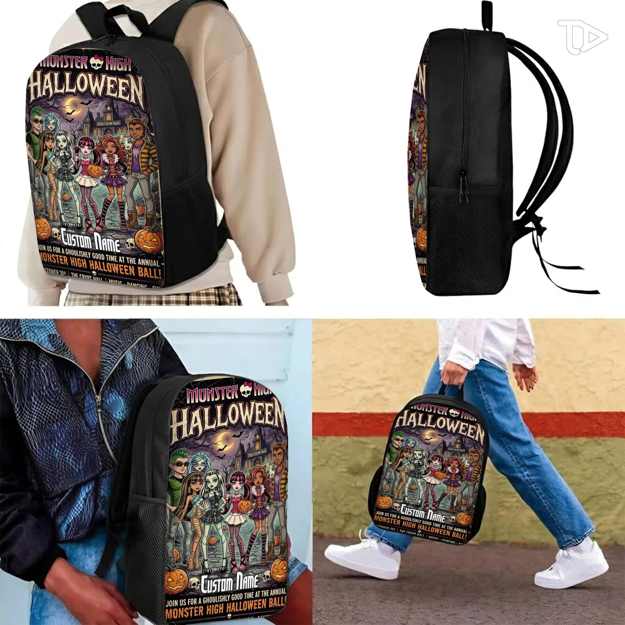 Personalized Spooky Halloween Monster Friends 3-Piece Backpack Set for Kids Custom Name School Bookbag with Insulated Lunch Bag & Pencil Ca - Image 2