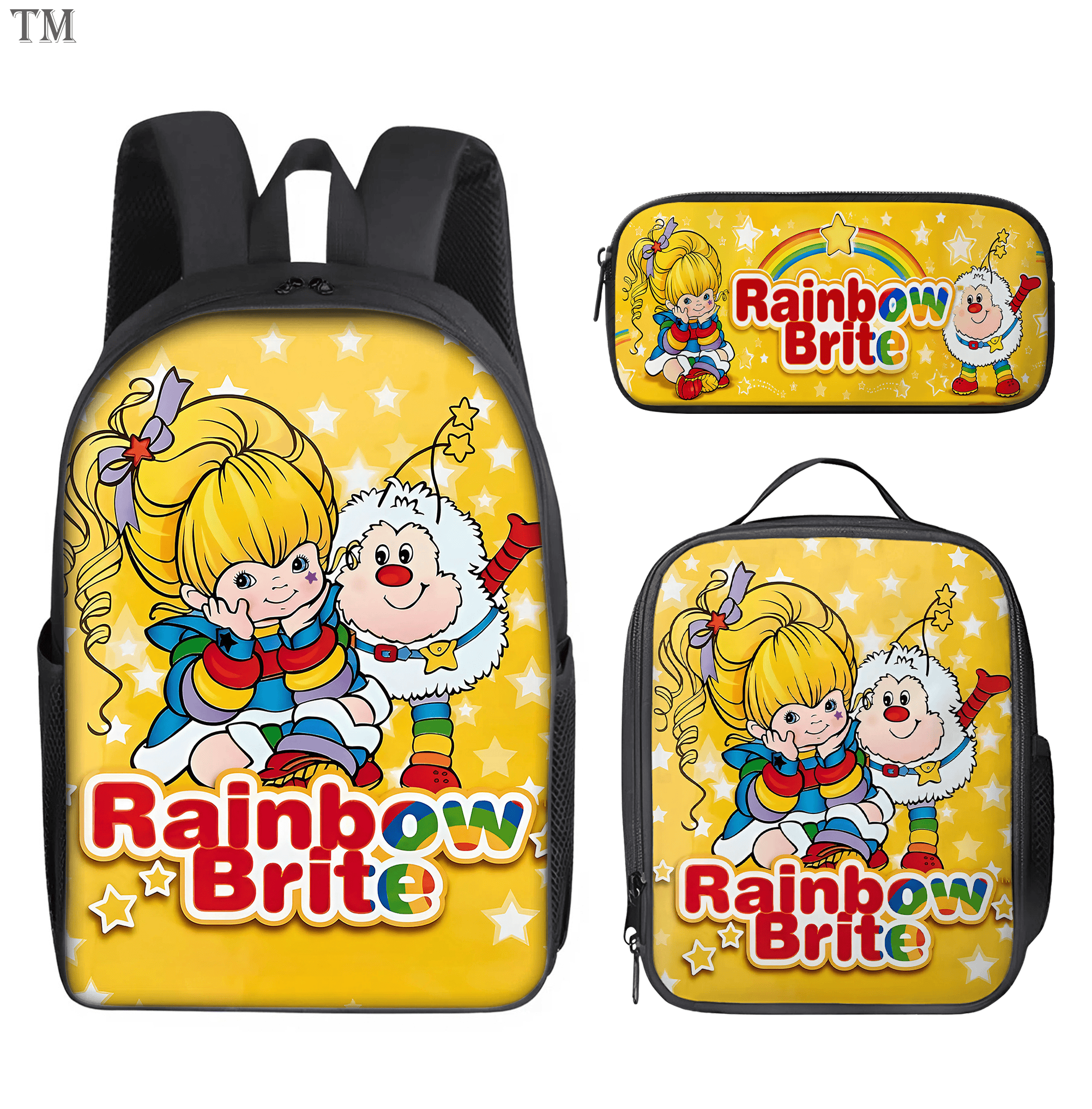 Rainbow Brite 3Pcs Backpack Set Kids School Bag Lunch Box Pencil Case Bookbag