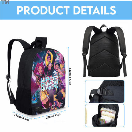 Custom Huntrix Backpack, Personalized Kpop Demon Hunter Plush Backpack, Custom Hun Kid School Backpack Set - Image 2