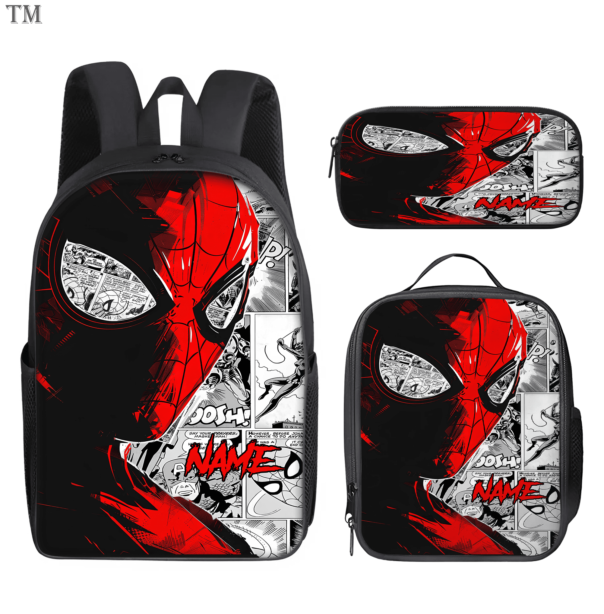 Custom Name Spiderman 3Pcs Backpack Set Kids School Bag Lunch Bag Pencil Case