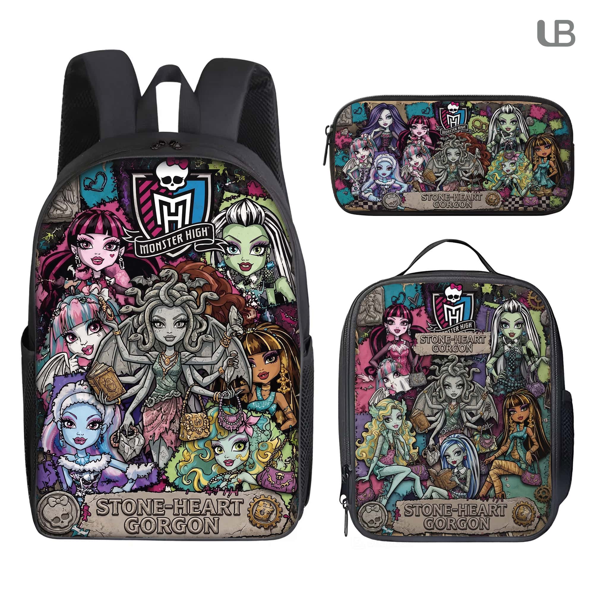 Custom Backpack Set Monster-High Lunch Bag Y2K Doll Pencil Case Gift Kids