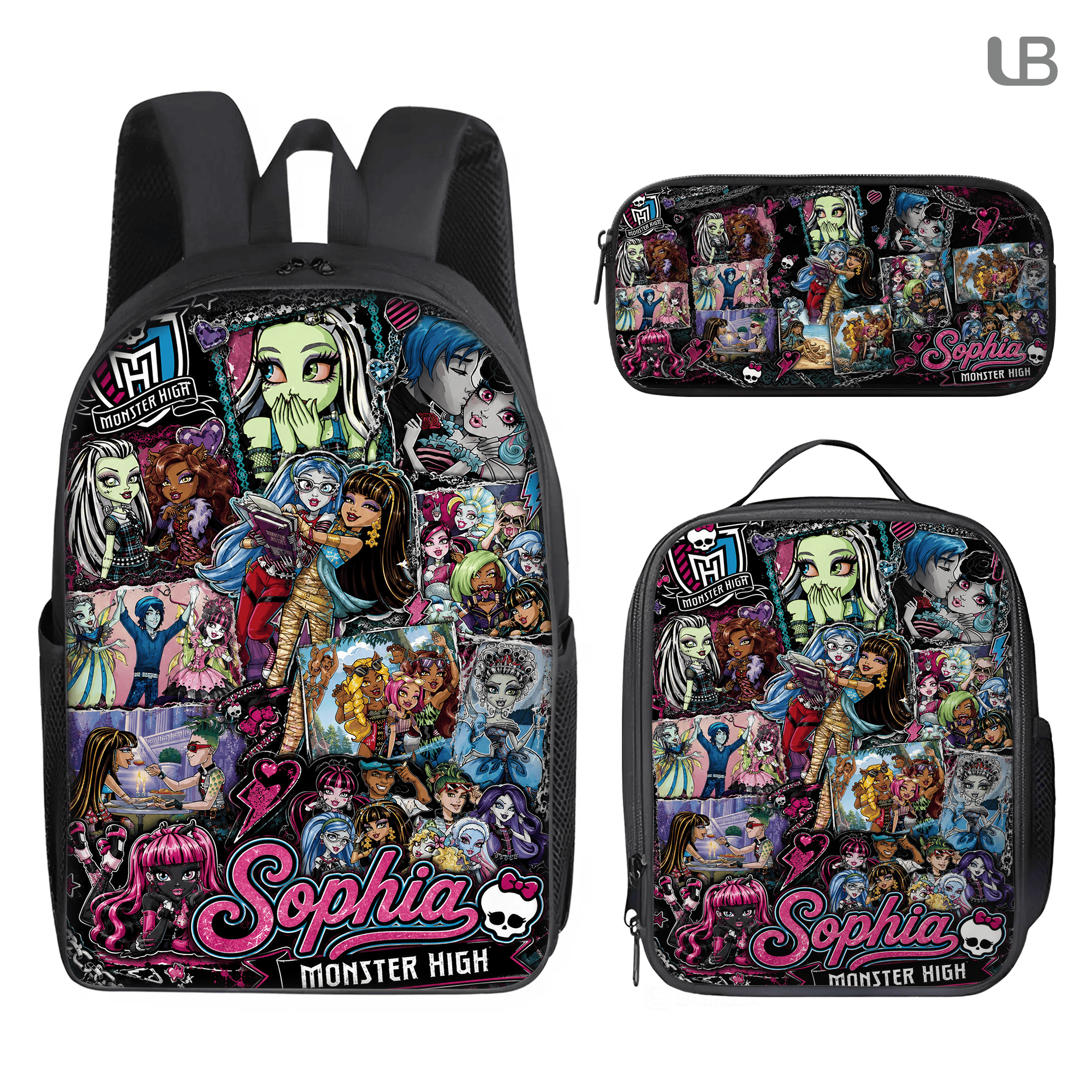 Custom Backpack Set Monster-High Lunch Bag Y2K Doll Pencil Case Gift Kids