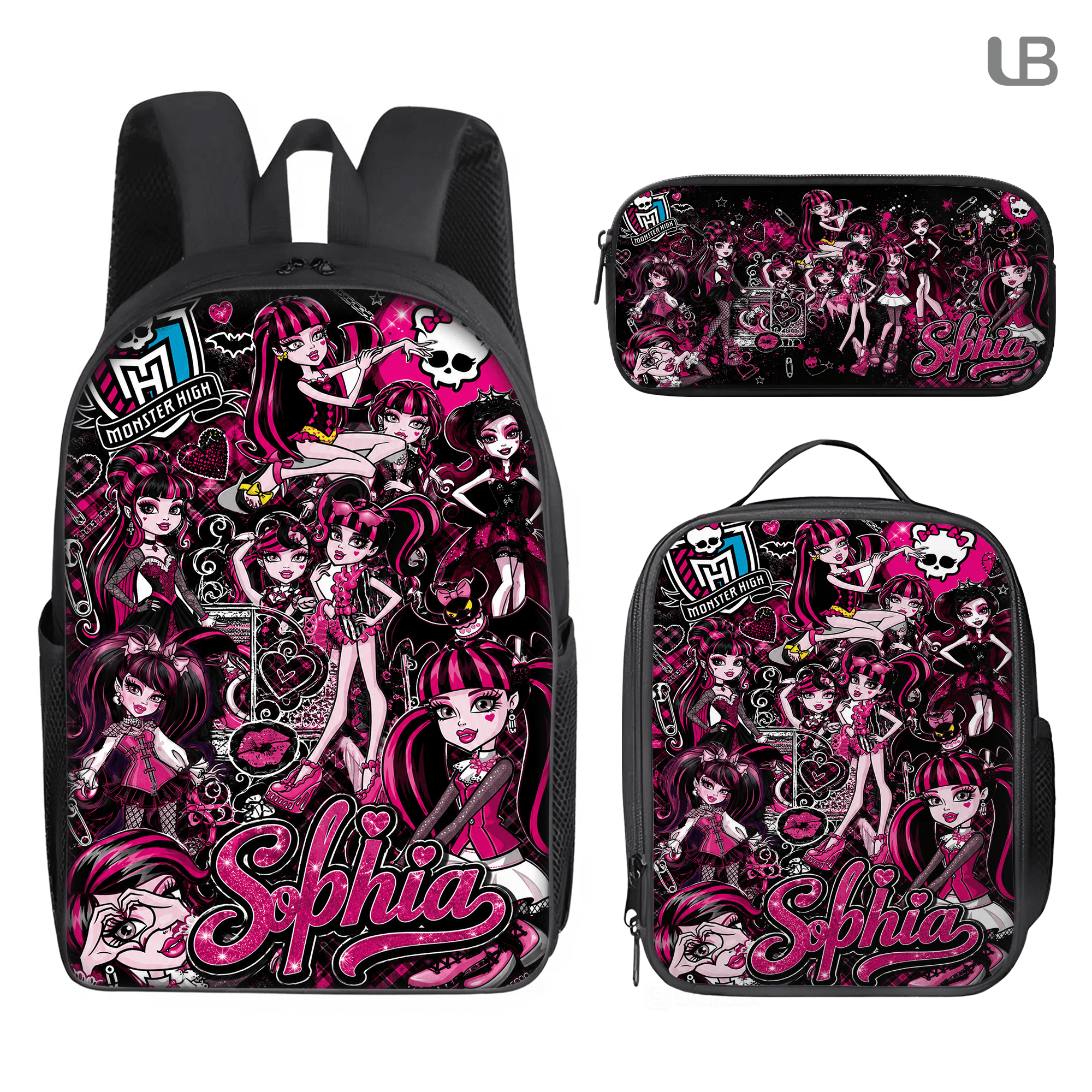 Custom Backpack Set Monster-High Lunch Bag Y2K Doll Pencil Case Gift Kids