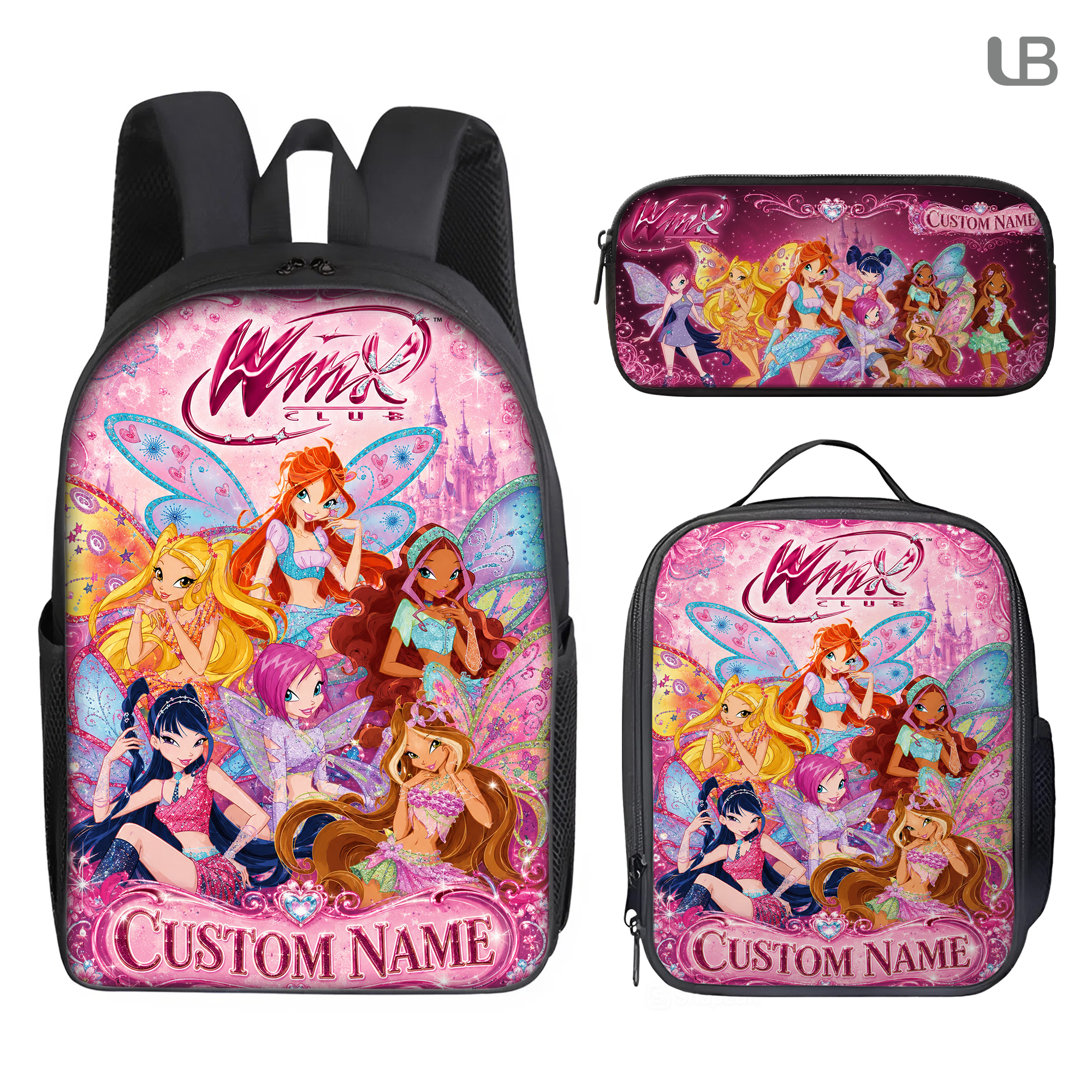 Custom Winx Club Backpack Set, Girls School Bag, Lunch Bag & Pencil Case, Cartoon Bag