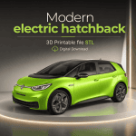 Modern electric hatchback STL file for 3D printing, printable car model, car display decoration, digital download.