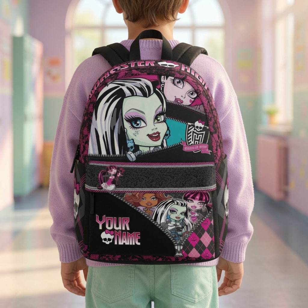 Custom Name Monster High Backpack, Personalized Kids School Bag, Gothic Cartoon Custom Name Monster High Backpack, Personalized Kids School Bag, Gothic Cartoon - Image 1