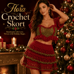 Flora Crochet Skort, Handmade Red Crochet Skirt Shorts for Women, Christmas Outfit, Holiday Crochet Fashion, Boho Feminine Gift