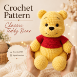 Yellow Teddy Bear Crochet Pattern PDF, Classic Amigurumi Bear in Red Shirt, Plush Toy Digital Download, Beginner Tutorial