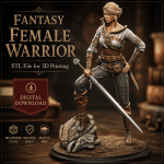 Fantasy Female Warrior STL for 3D Printing, Sword Huntress Miniature, RPG Tabletop Figure, Digital Download