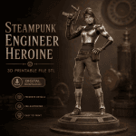 Steampunk Engineer Heroine STL File for 3D Printing, Fantasy Sci Fi Female Miniature, Printable Collector Figure, Digital Download