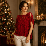 Red Lace Crochet Top Pattern PDF, Women’s Holiday Blouse, Elegant Christmas Shirt, Boho Pullover Digital Download - Image 2