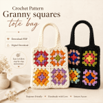Granny Square Tote Bag Crochet Pattern PDF, Colorful Crochet Bag Tutorial, Beginner Friendly Market Bag Digital Download