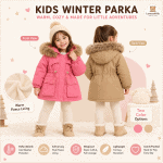 Girls Fleece-Lined Mid-Length Winter Parka Coat Thick Warm Hooded Jacket for Kids