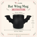 Angry Bat Wing Ceramic Coffee Mug - Black Bat Mug with Intense Glowing Yellow Eyes, Spooky Halloween Gift & Goth Mug Decor - Image 2