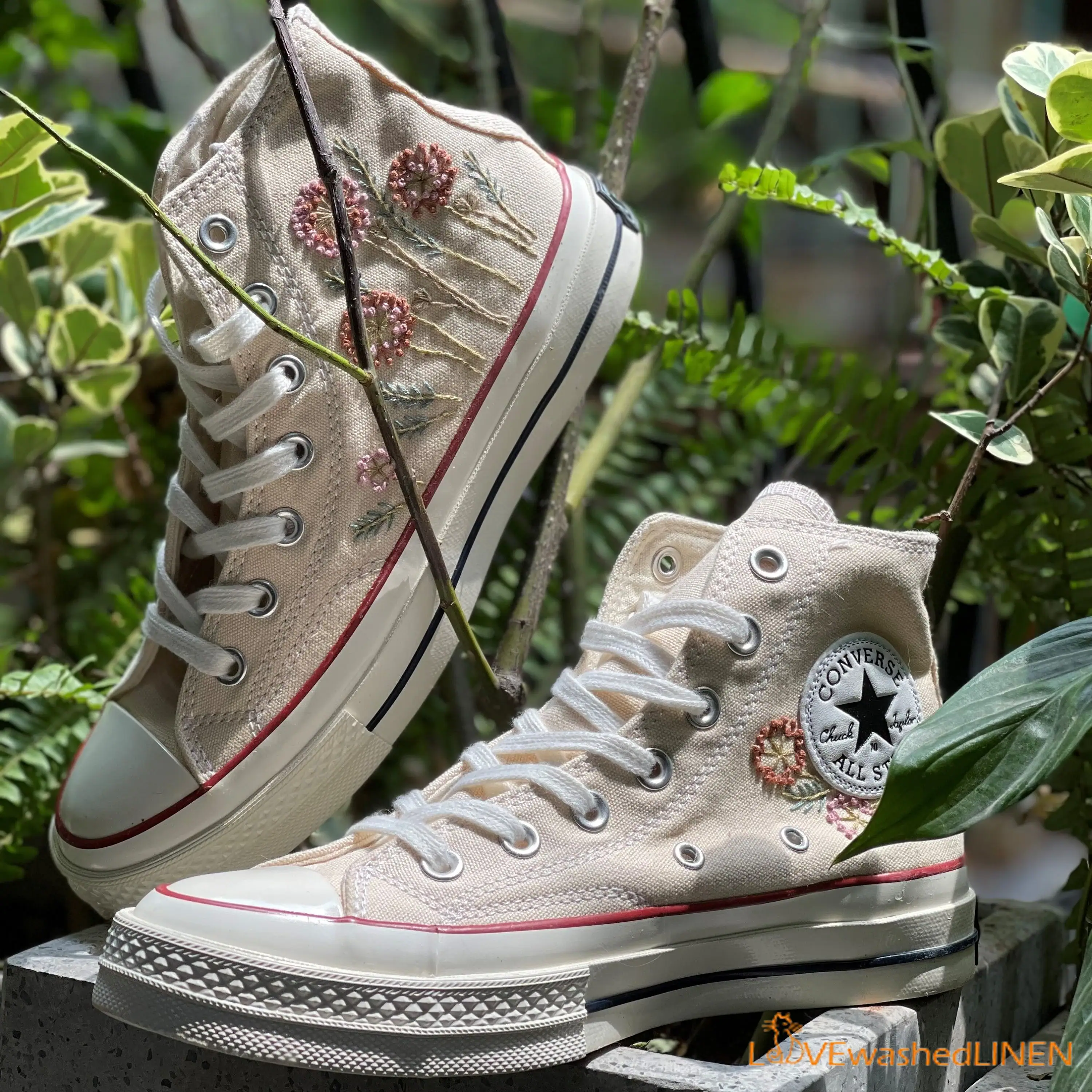 Custom Embroidered Converse Chuck Taylor High Tops: Dandelion Flower - Image 3