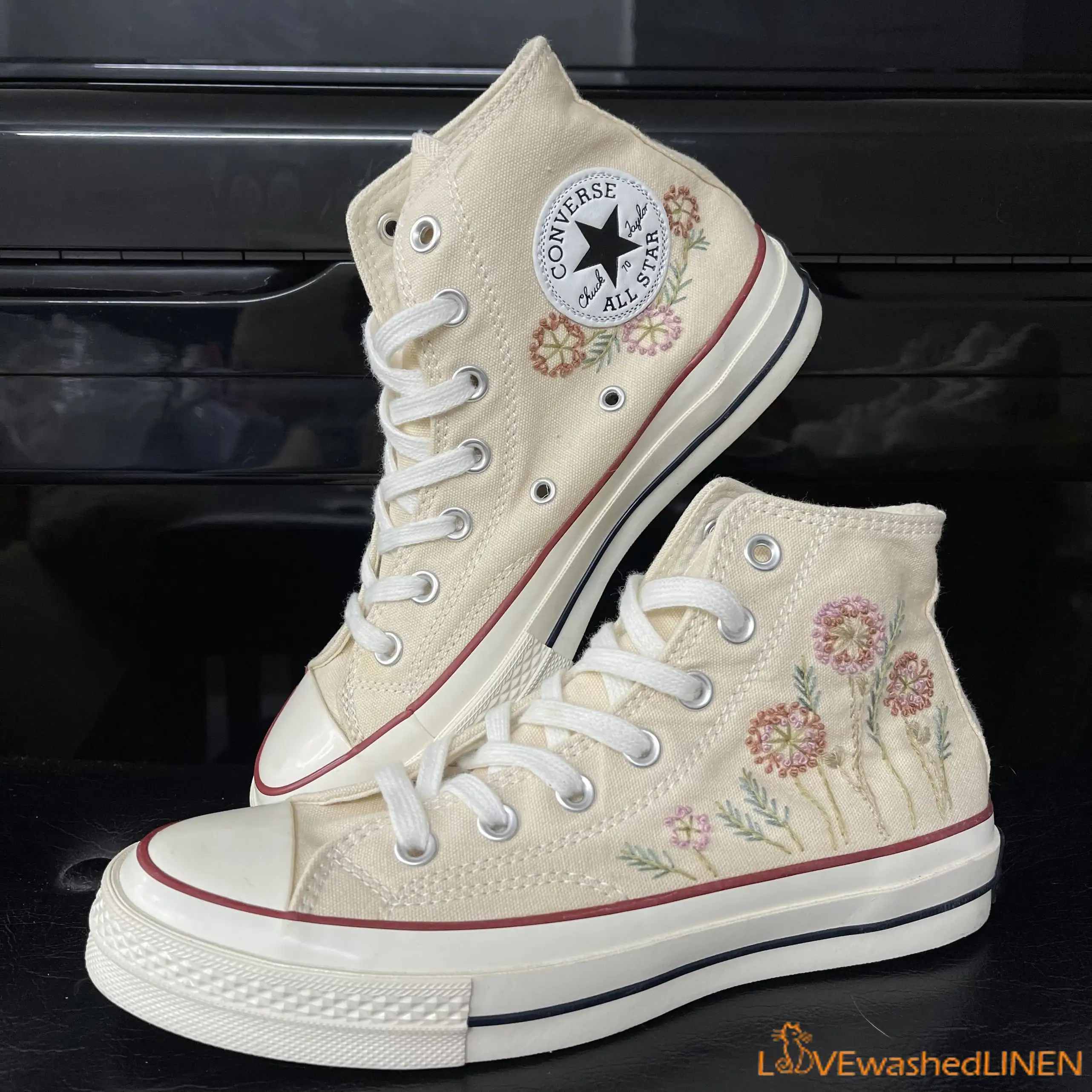 Custom Embroidered Converse Chuck Taylor High Tops: Dandelion Flower - Image 4