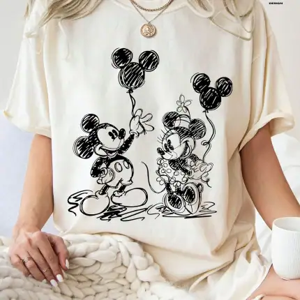 Mickey Minnie Disney Balloon Sketch Shirts, Retro Disney Family Vacation Tee, Disney Balloons Shirt, Disney Trip 2024, Disney Girl Trip