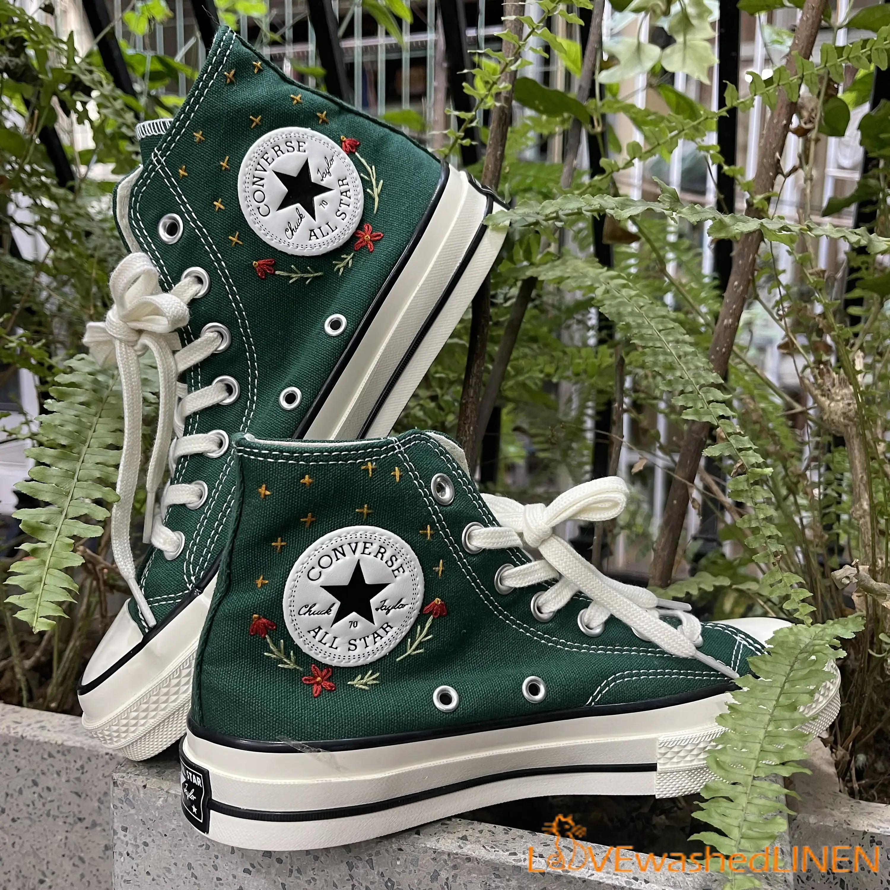 Skeleton & Pumpkin Embroidered Converse: Gothic Halloween Wedding Shoes - Image 4