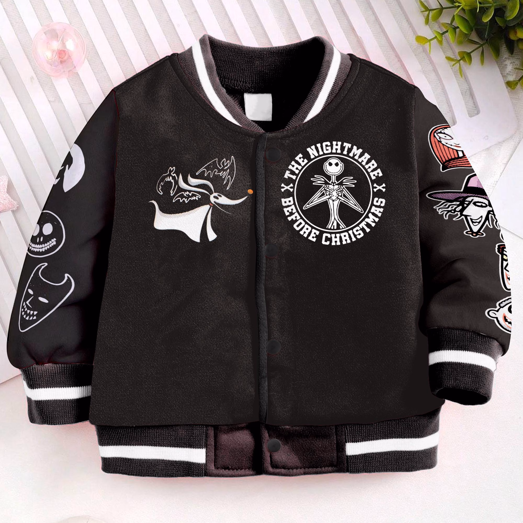 King Jack Skellington Kids and Youth Baseball Jacket, Aldult Unisex Varsity Baseball Jacket