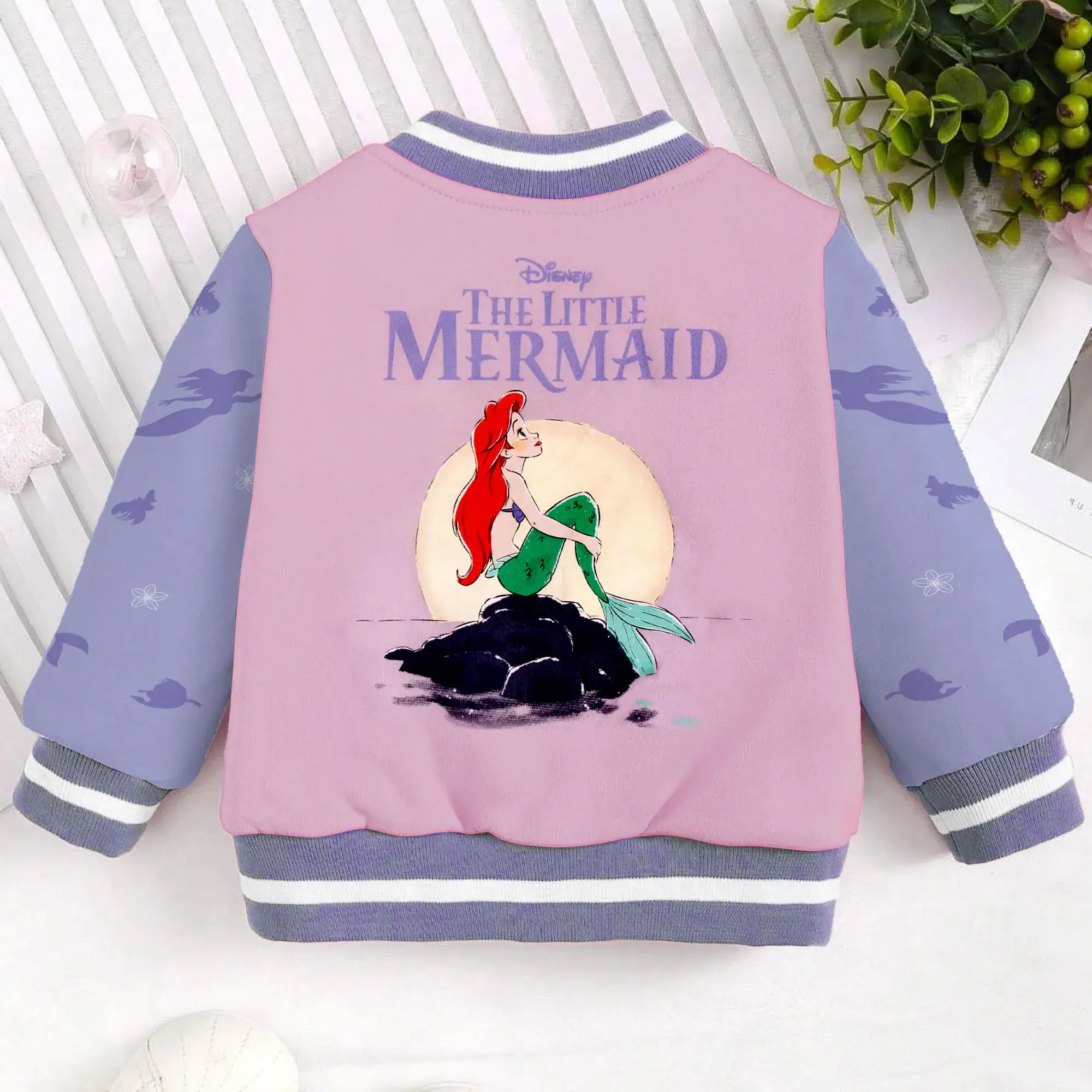 Ariel Little Mermaid Princess Kids and Youth Baseball Jacket, Aldult Unisex Varsity Baseball Jacket - Image 2