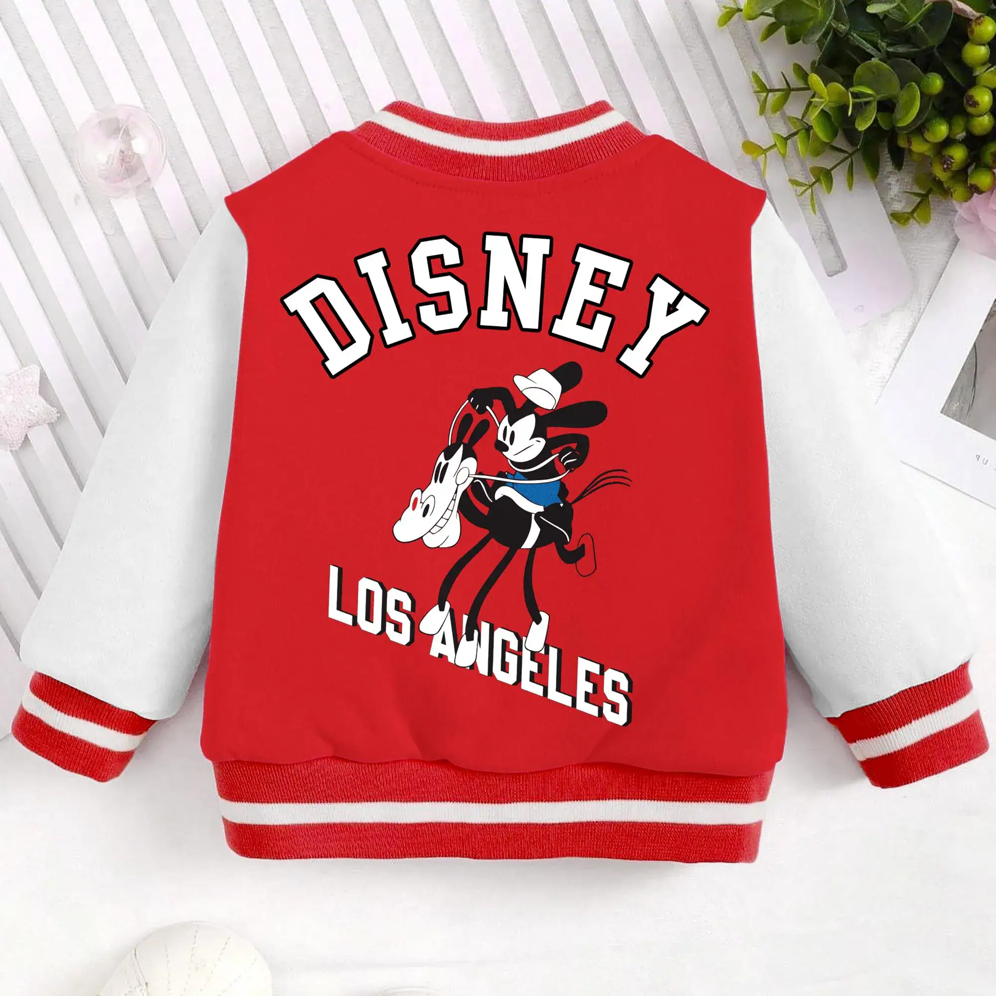 Oswald The Lucky Rabbit Varsity Jacket, Unisex Cartoon Patch Jacket - Image 2