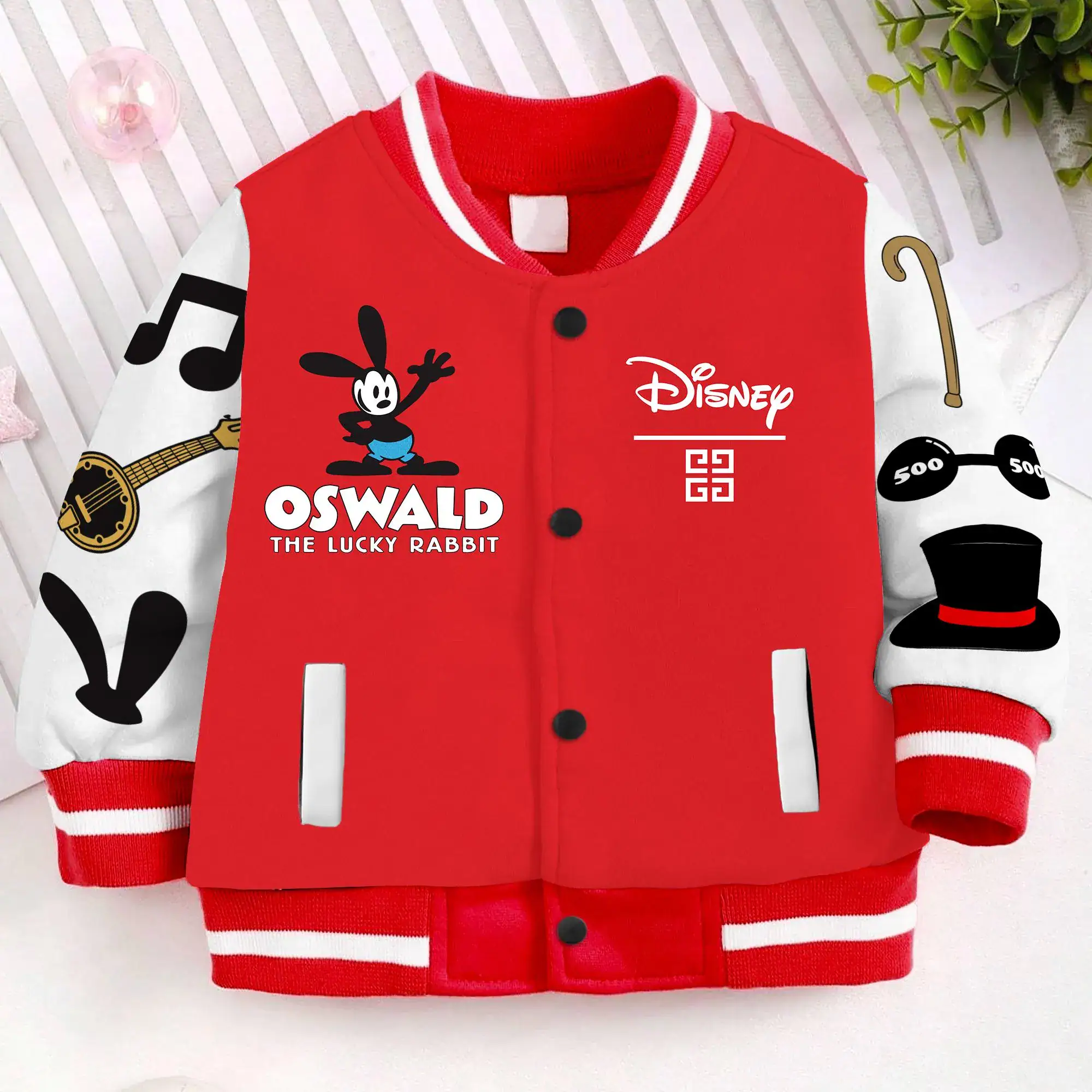Oswald The Lucky Rabbit Varsity Jacket, Unisex Cartoon Patch Jacket