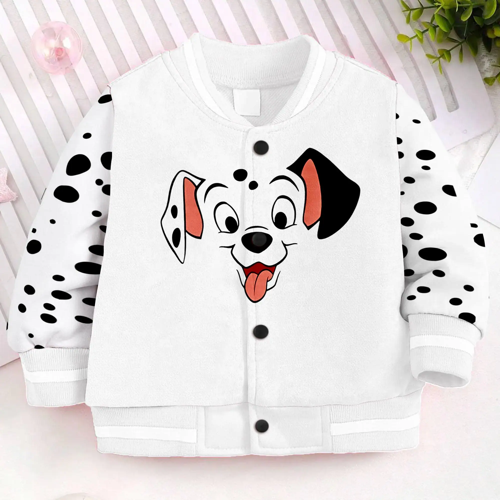 Dalmatian Puppy Cartoon Varsity Jacket, Kids and Adult Unisex