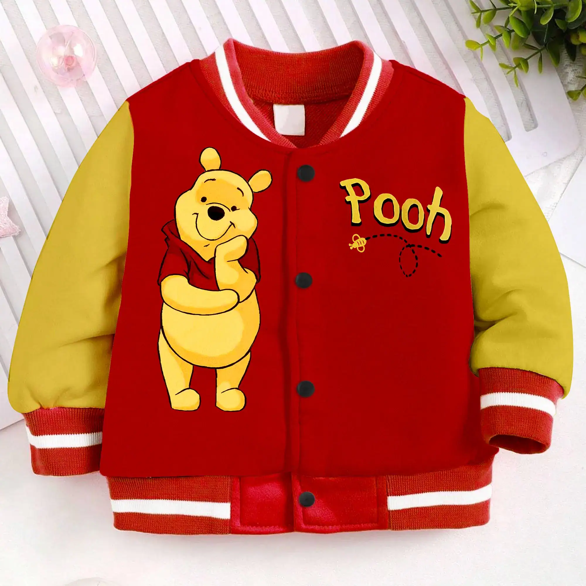 Cute Pooh Kids and Youth Baseball Jacket, Aldult Unisex Varsity Baseball Jacket