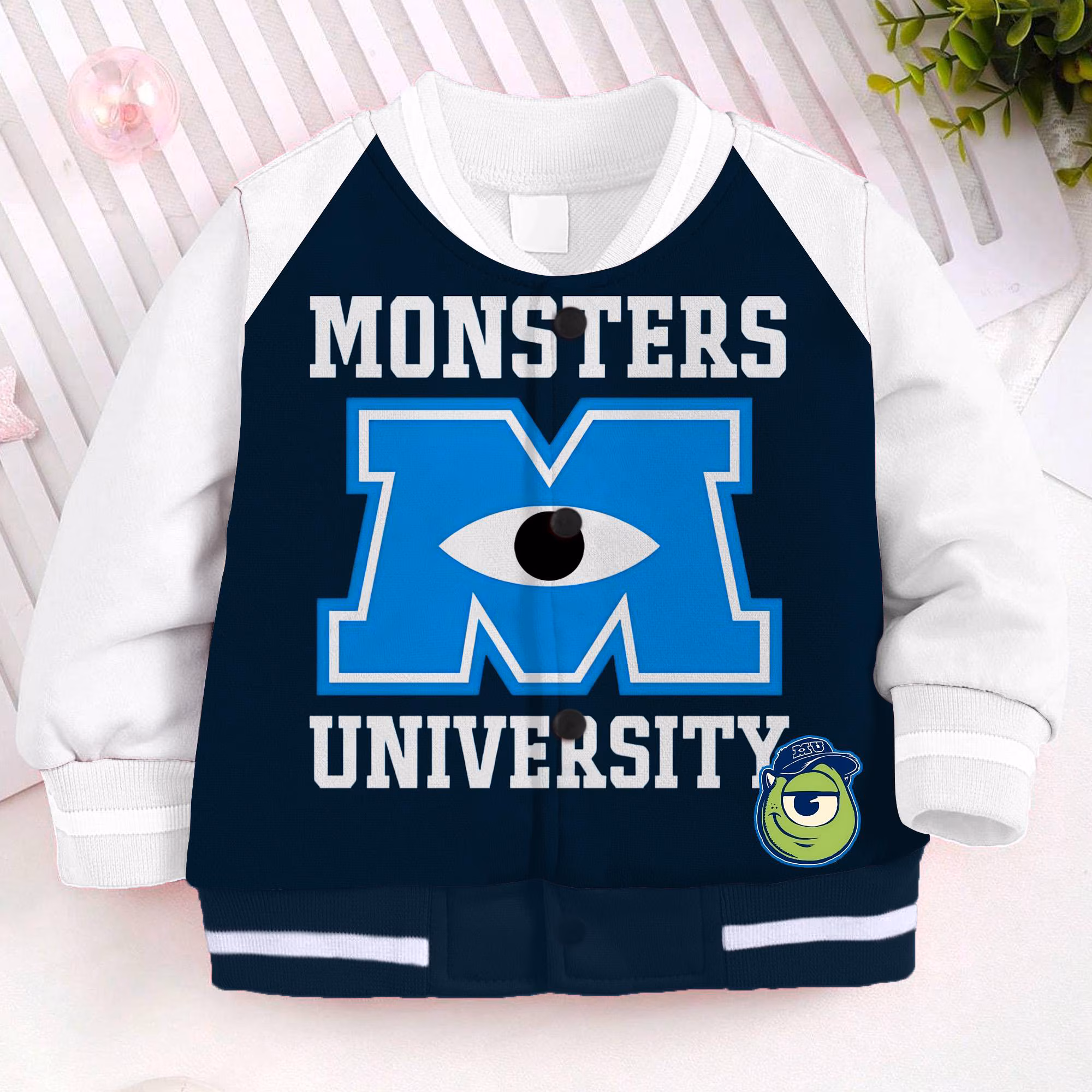 Monsters Univerisity Mike And Jame Kids and Youth Baseball Jacket, Aldult Unisex Varsity Baseball Jacket