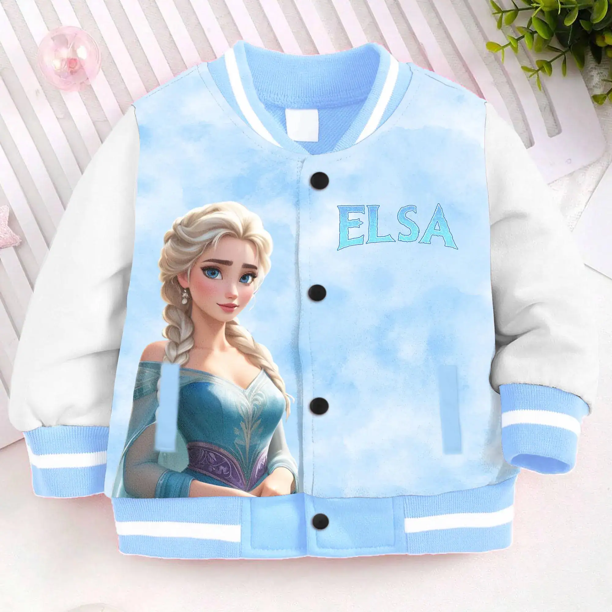 Elsa Watercolor Kids and Youth Baseball Jacket, Aldult Unisex Varsity Baseball Jacket