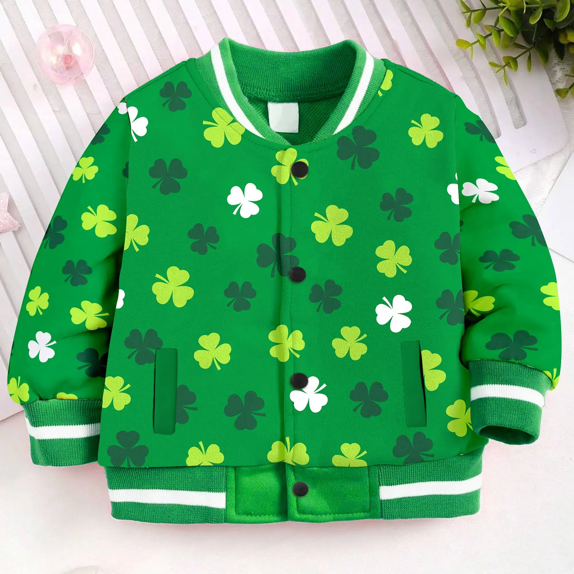 Lucky Leaf Saint Patricks Day Classic Kids and Youth Baseball Jacket, Aldult Unisex Varsity Baseball Jacket