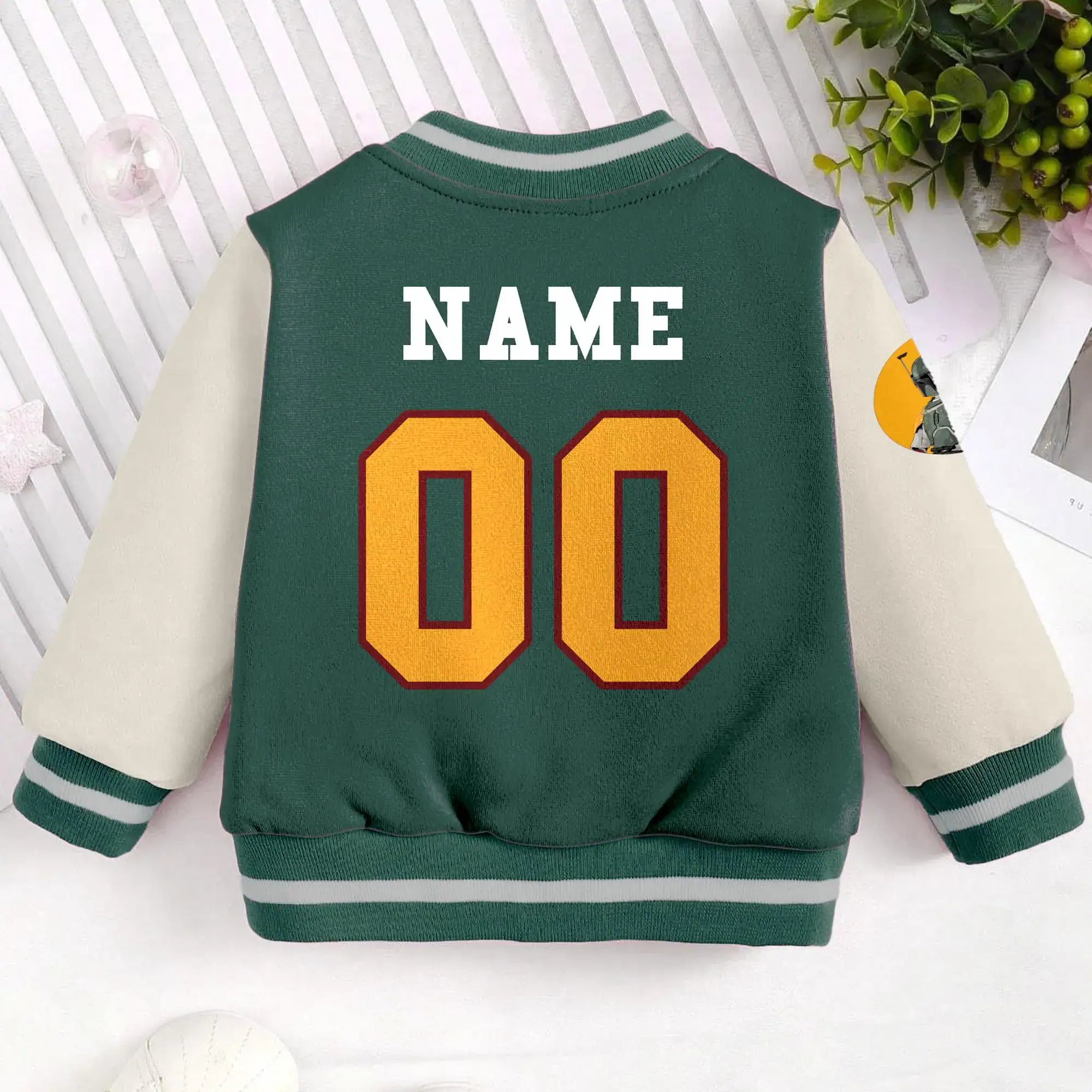 Custom Name And Number Backside Mandalorian Kids and Youth Baseball Jacket, Aldult Unisex Varsity Baseball Jacket